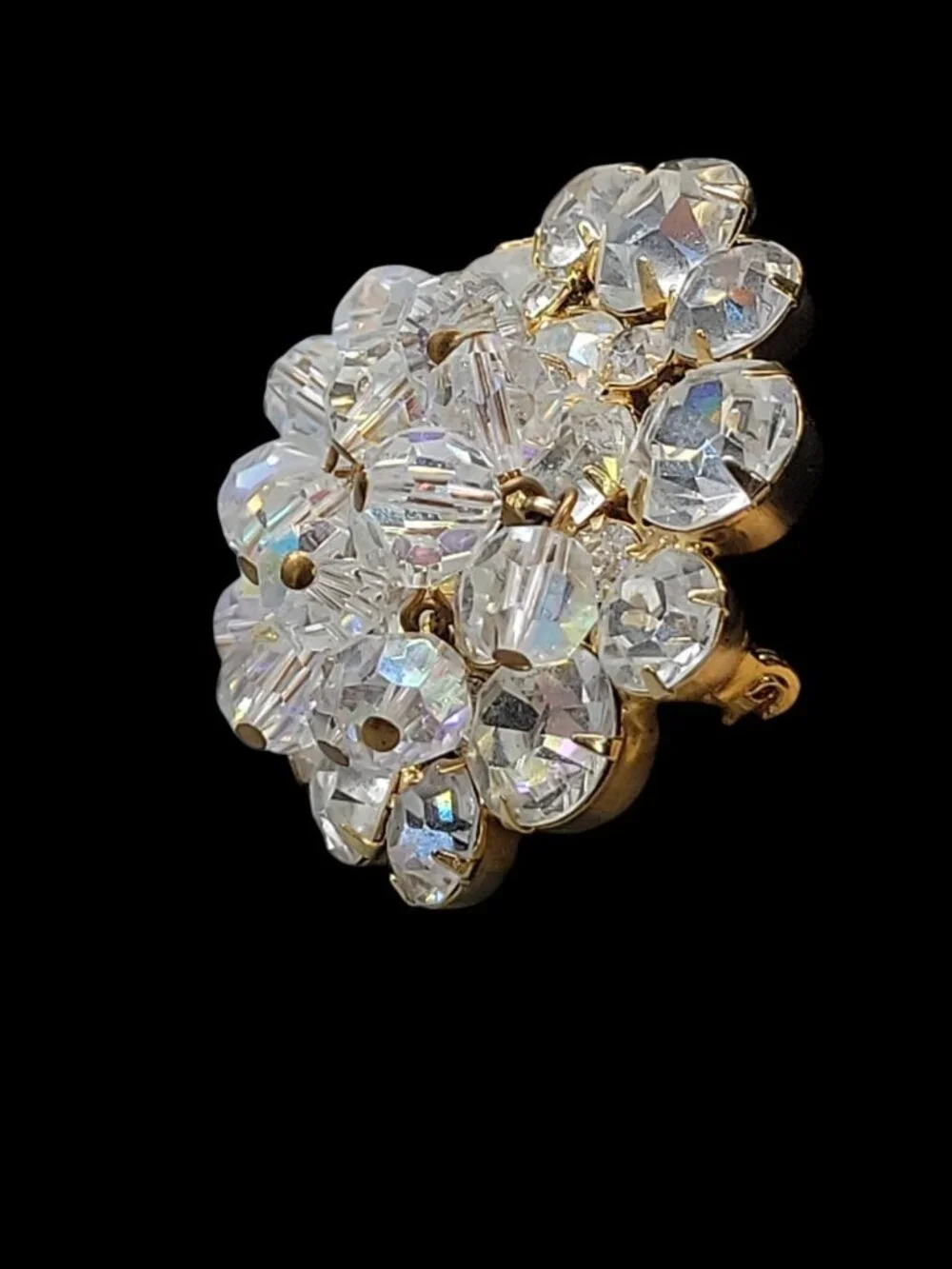 Vintage Juliana Brooch D&E Cha Cha Brooch AB Rhinestone Dangling Beads Gold Tone